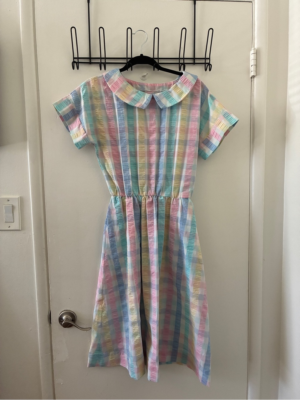 Vintage Pastel Gingham Collared Dress